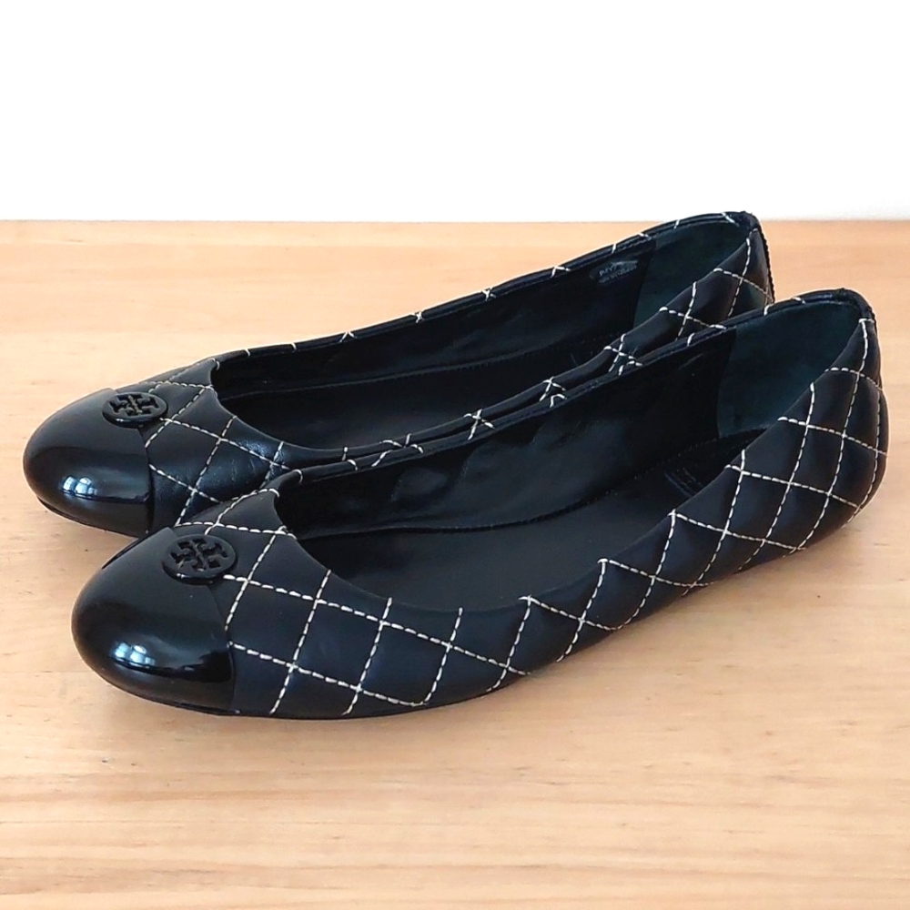 Tory Burch Black Quilted Flats